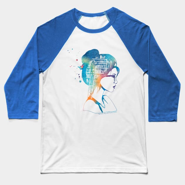 A Girl Who Loves Books Color Baseball T-Shirt by Alley Ciz